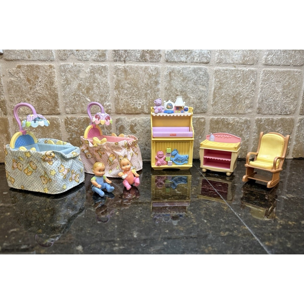 Fisher Price Loving Family Twins Nursery Doll Furniture + 2 Babies